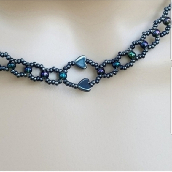 VINTAGE CARNIVAL GLASS SEED BEAD COLLAR NECKLACE - Picture 2 of 5